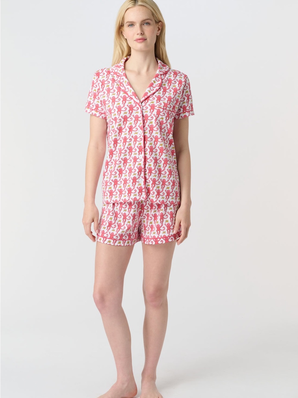 Roller Rabbit Original Monkey Print Polo Style Pajama Set in Pink. Size XS.